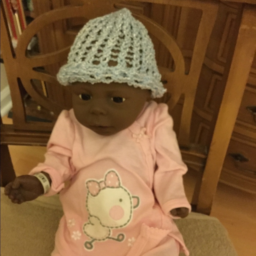 Handmade light blue baby hat